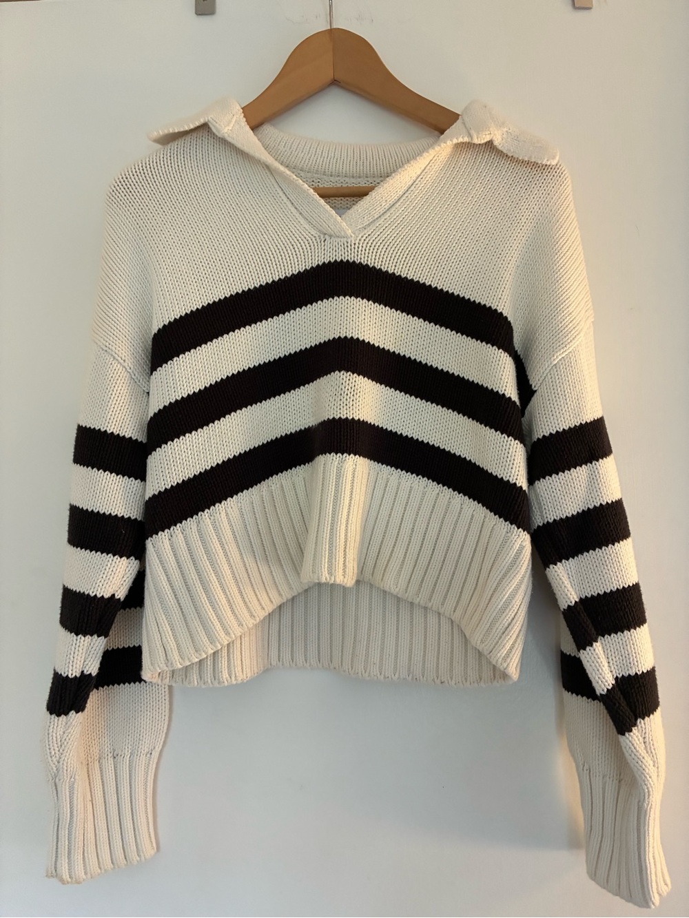 Pistola Cream & Black Polo Arlo Striped V-Neck Collared Sweater